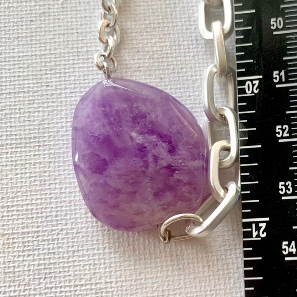 Laura Ashley Chunky Amethyst/Silver Toned Statement Necklace - Picture 4 of 4